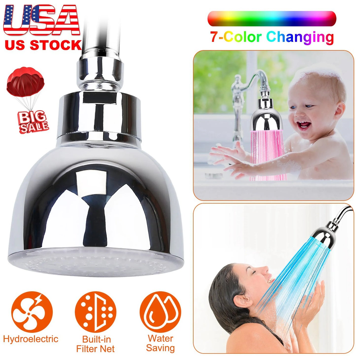 Balneo LED Shower Head 7-Color Changing Rainfall Showerhead
