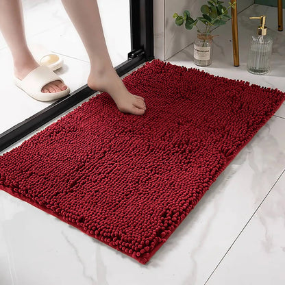 Balneo Red Soft Cozy Chenille Bath Mat Absorbent Bathroom Rug