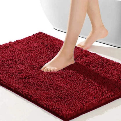 Balneo Red Soft Cozy Chenille Bath Mat Absorbent Bathroom Rug