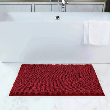 Balneo Red Soft Cozy Chenille Bath Mat Absorbent Bathroom Rug