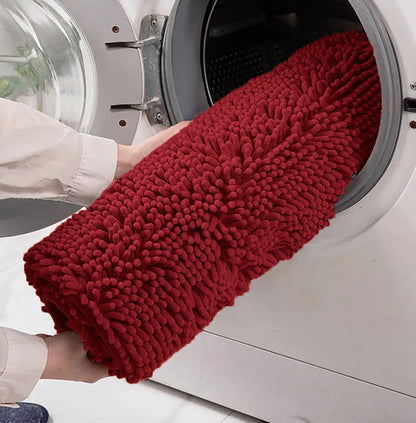 Balneo Red Soft Cozy Chenille Bath Mat Absorbent Bathroom Rug