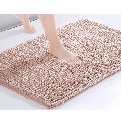Balneo Rose Pink Soft Cozy Chenille Bath Mat Absorbent Bathroom Rug