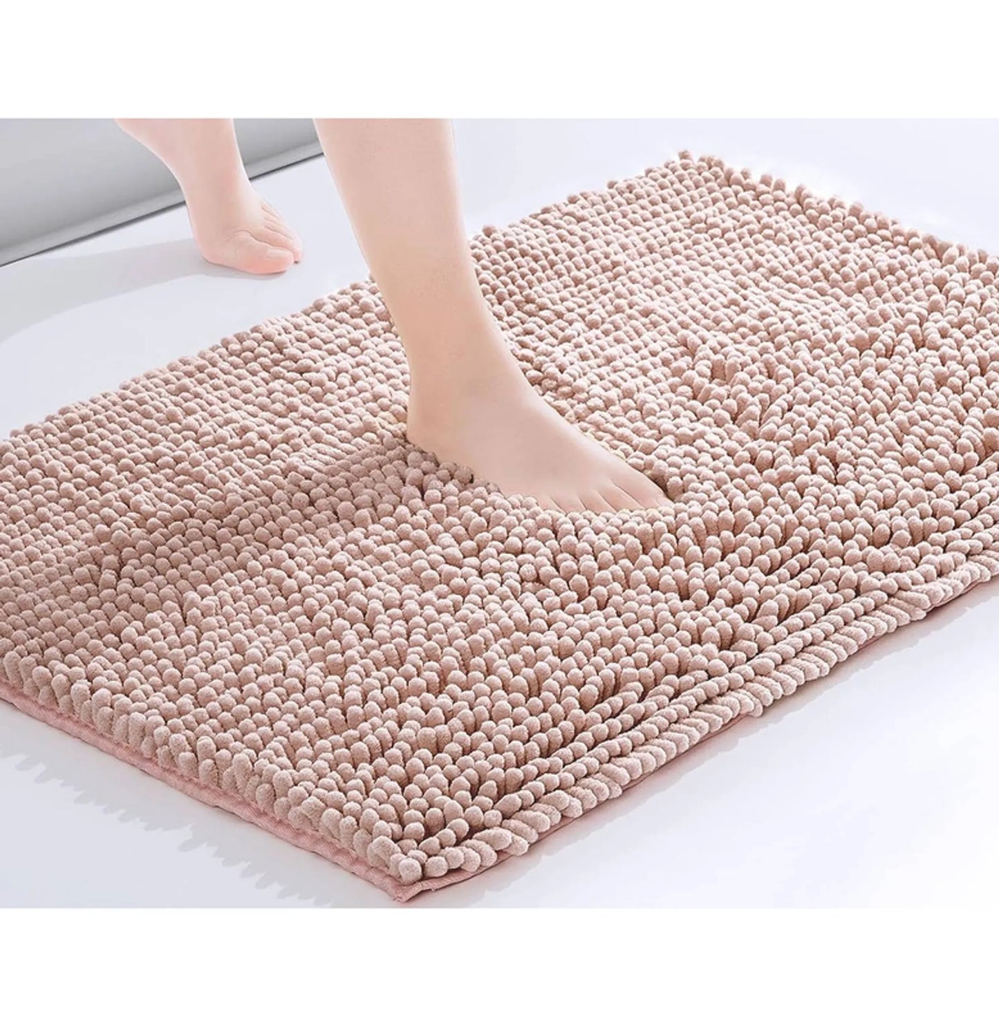Balneo Rose Pink Soft Cozy Chenille Bath Mat Absorbent Bathroom Rug