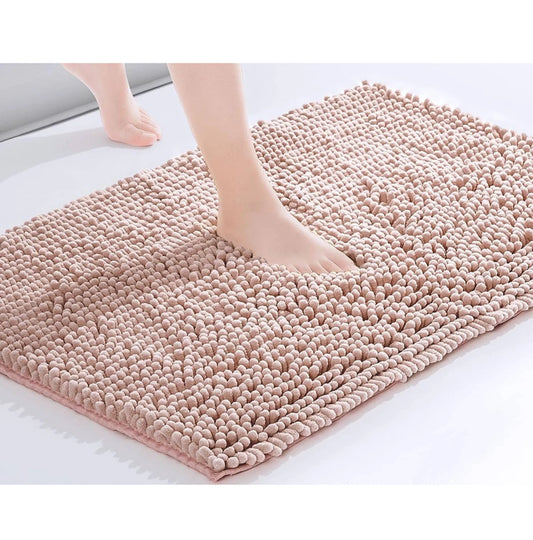 Balneo Rose Pink Soft Cozy Chenille Bath Mat Absorbent Bathroom Rug