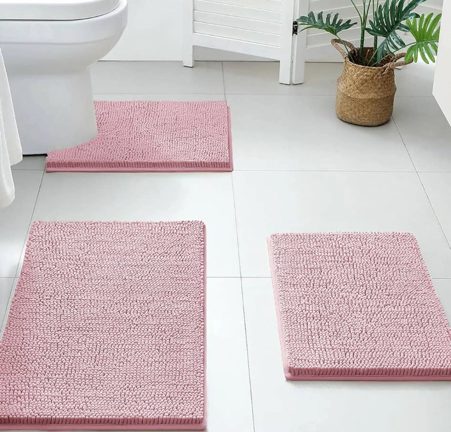 Balneo Black 2-Piece Striped Fake Fur Rabbit Bathroom Bath Mat