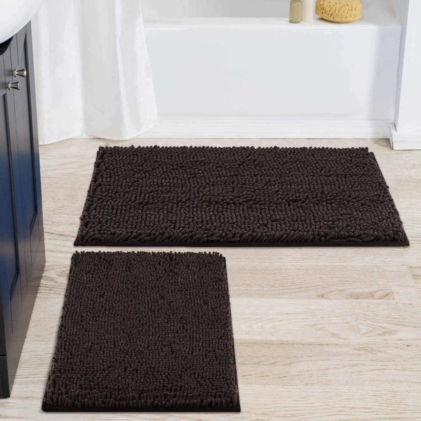 Balneo Soft Shag Plush Bathroom Mat & Shower Curtain 15-Piece Set