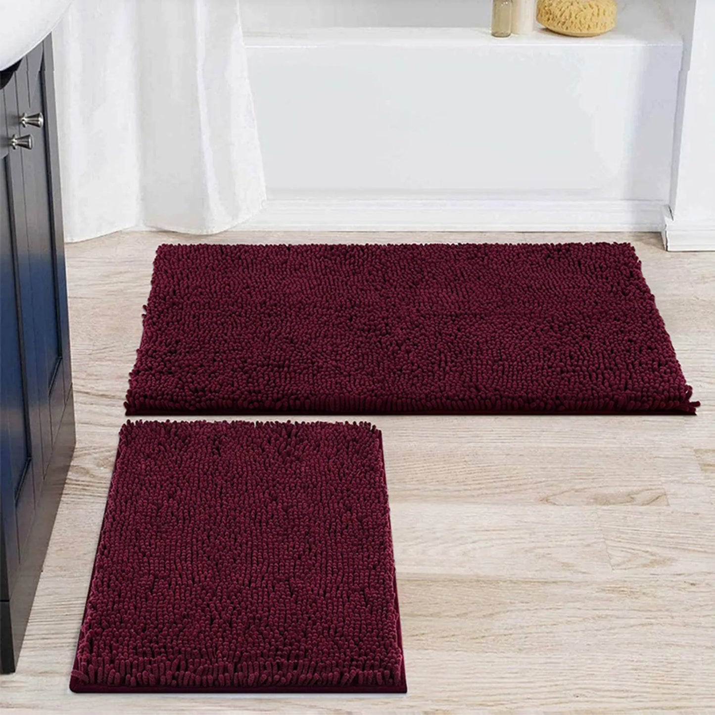 Balneo Soft Shag Plush Bathroom Mat & Shower Curtain 15-Piece Set