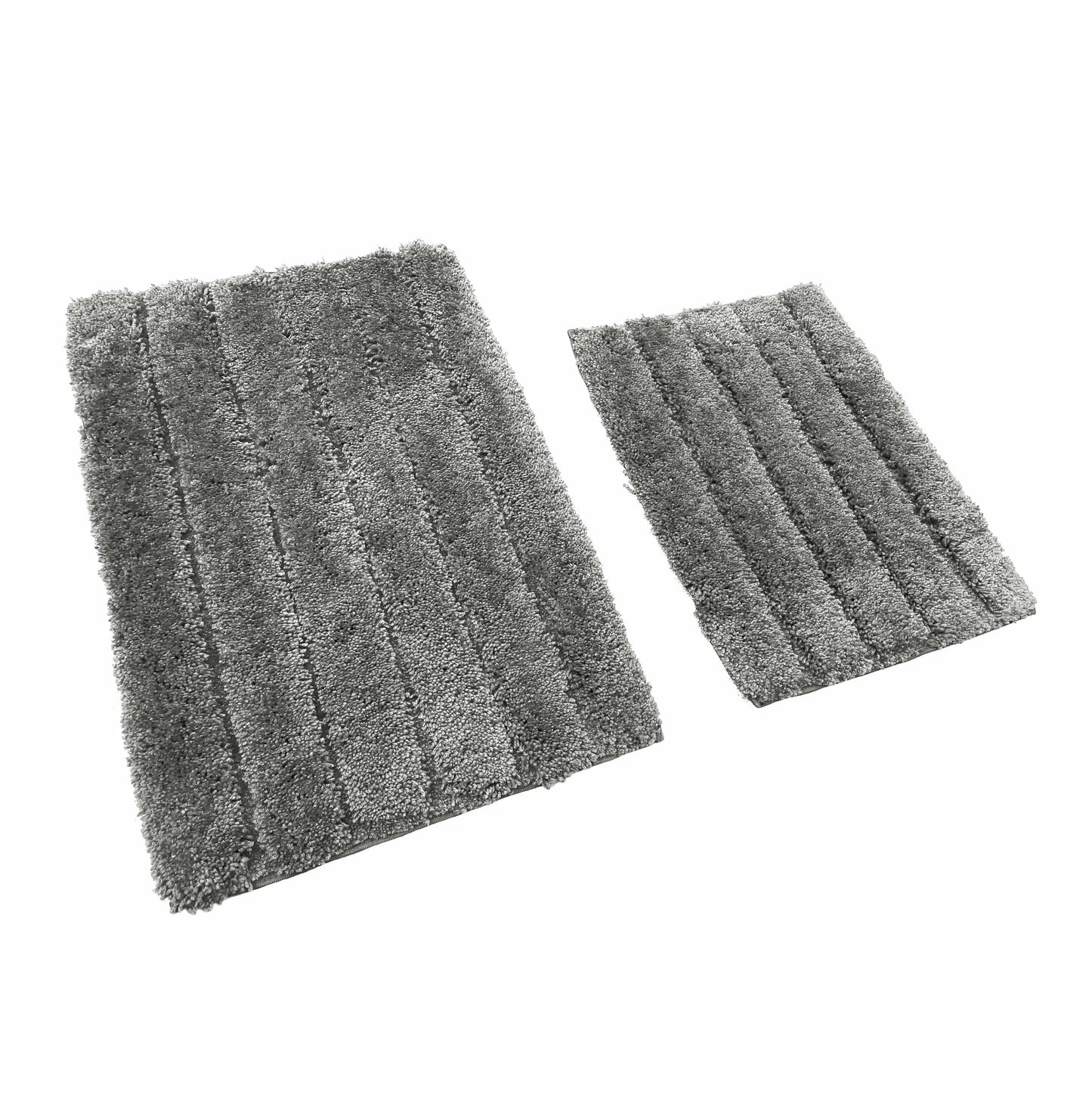 Balneo 2 Piece Bath Mat Set - Charcoal Grey Solid Striped Soft Plush