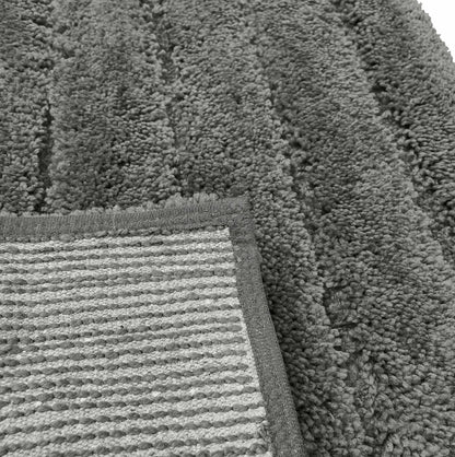 Balneo 2 Piece Bath Mat Set - Charcoal Grey Solid Striped Soft Plush