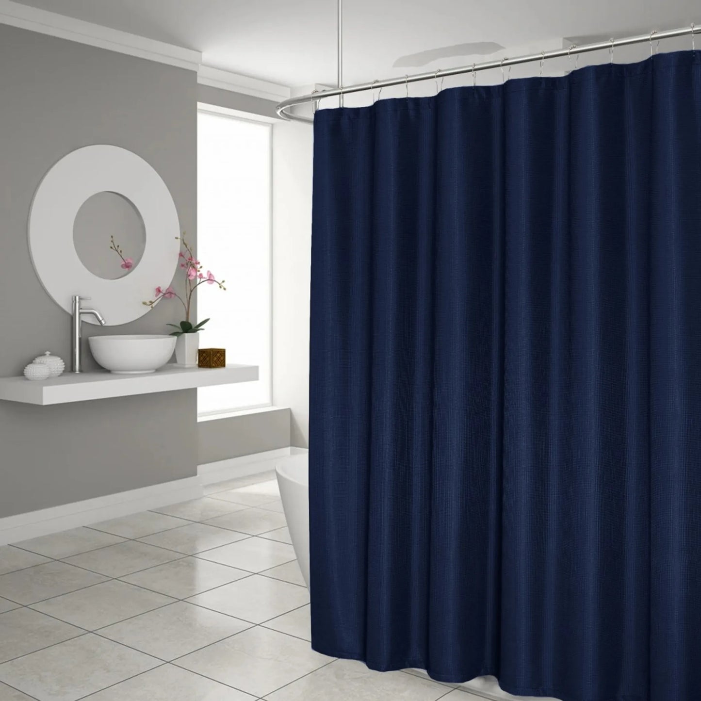 Balneo Luxurious Navy Waffle Weave Shower Curtain