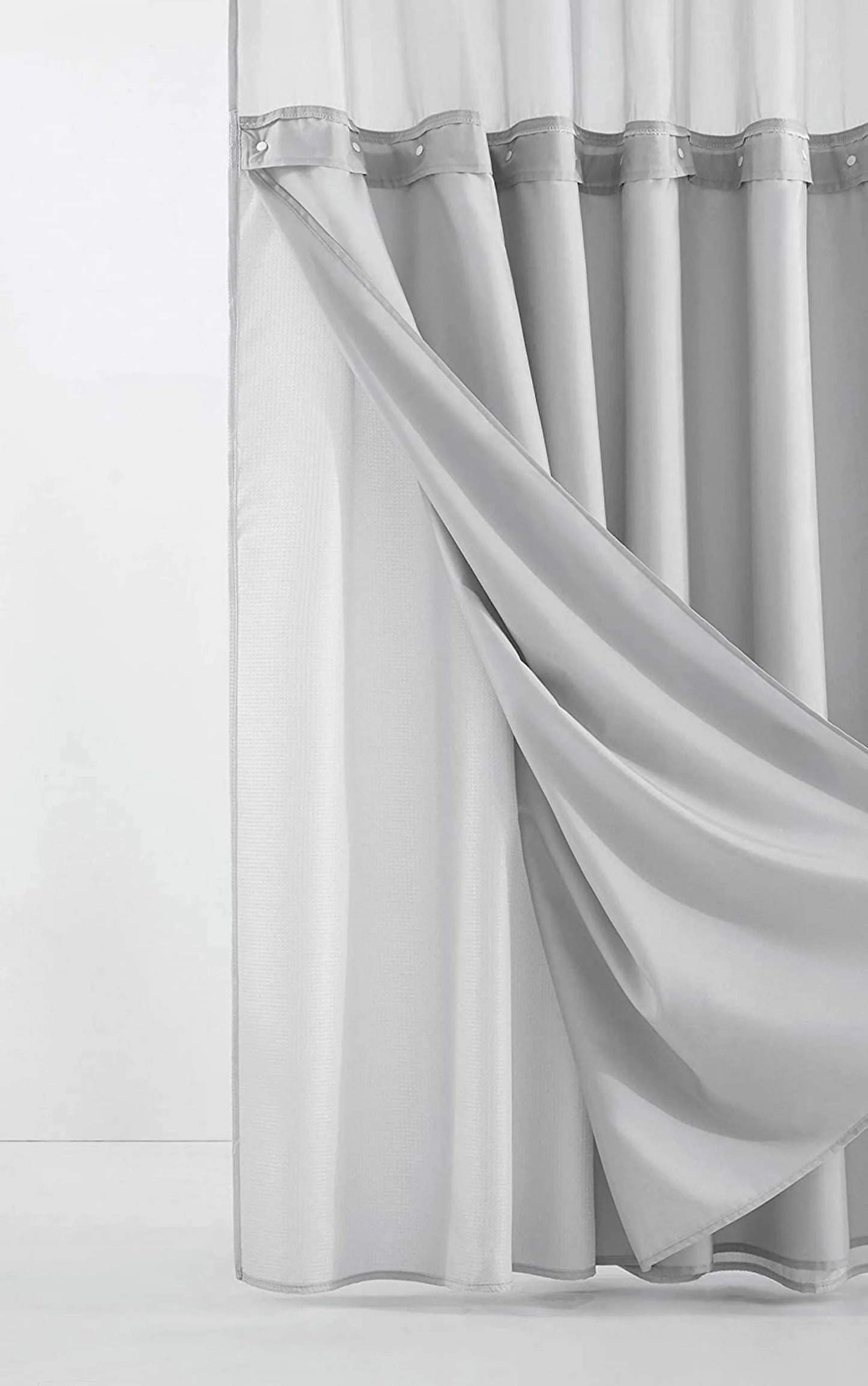 Balneo Silver Modern Grid Shower Curtain and Liner Set