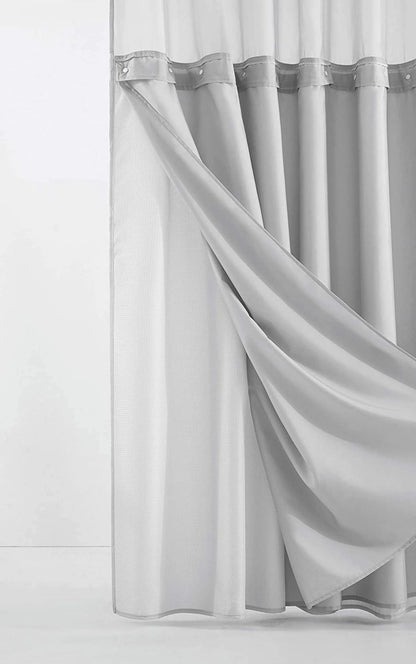Balneo Silver Modern Grid Shower Curtain and Liner Set