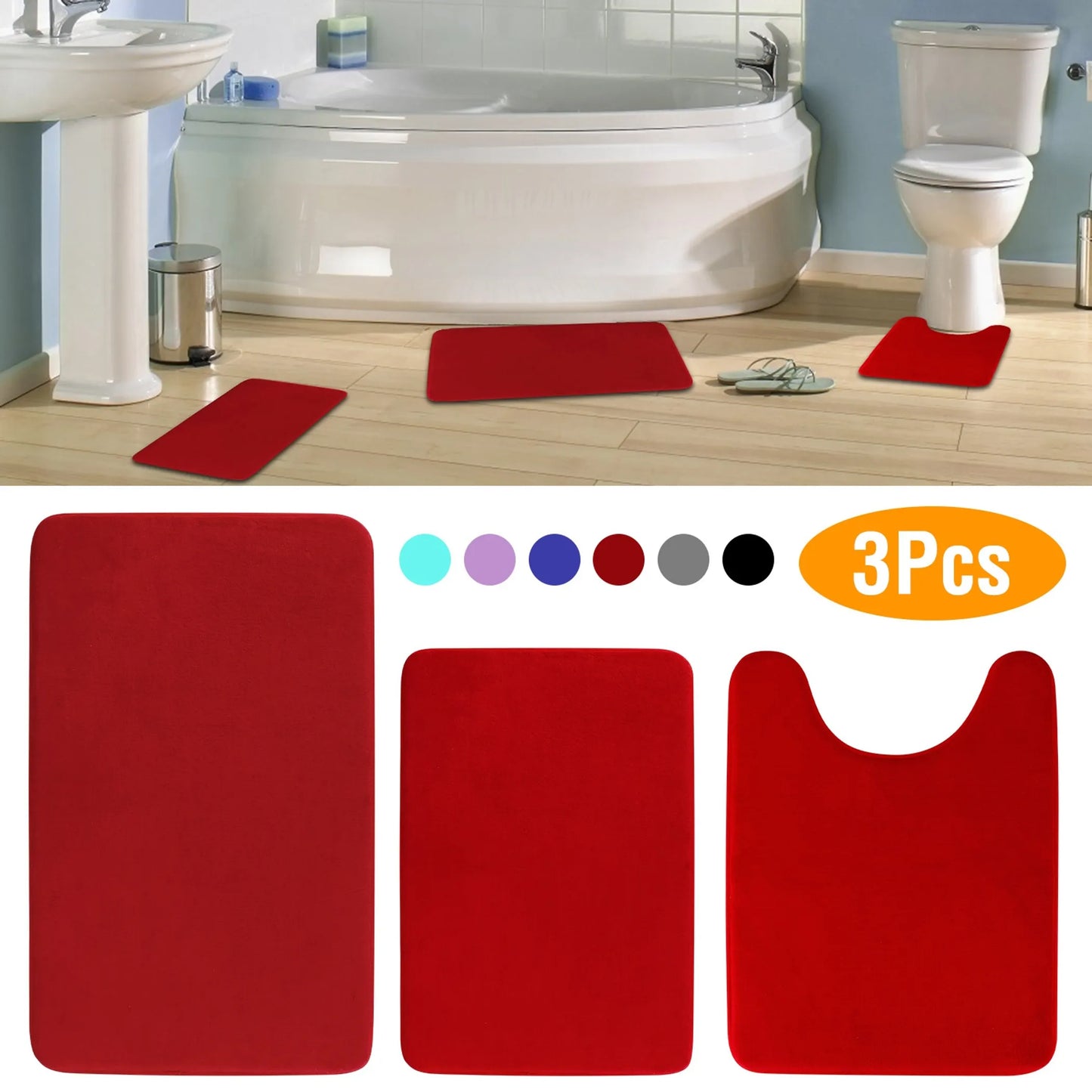 Balneo 3Pcs Bathroom Rug Set