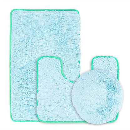 Balneo 3Pcs Bathroom Rug Set Shaggy Contour Toilet Lid Cover