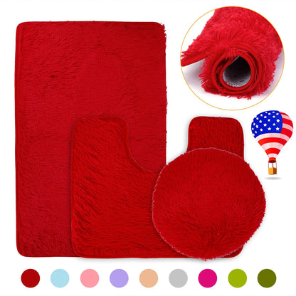 Balneo 3Pcs Bathroom Rug Set Shaggy Contour Toilet Lid Cover