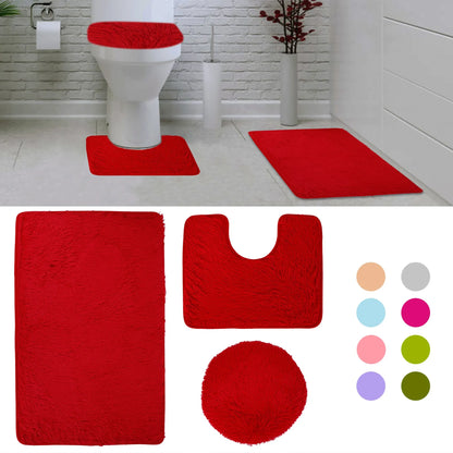 Balneo 3Pcs Bathroom Rug Set Shaggy Contour Toilet Lid Cover