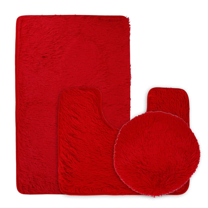 Balneo 3Pcs Bathroom Rug Set Shaggy Contour Toilet Lid Cover