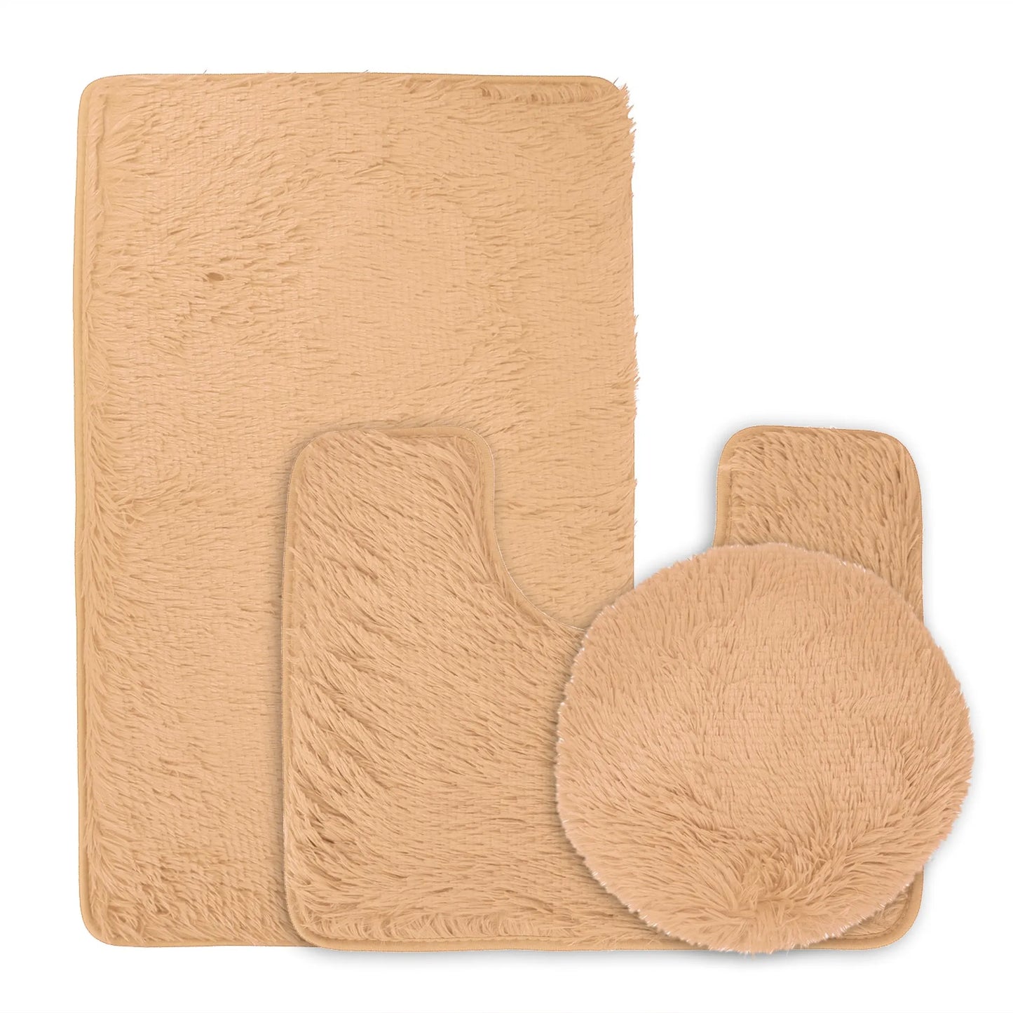 Balneo 3Pcs Bathroom Rug Set Shaggy Contour Toilet Lid Cover