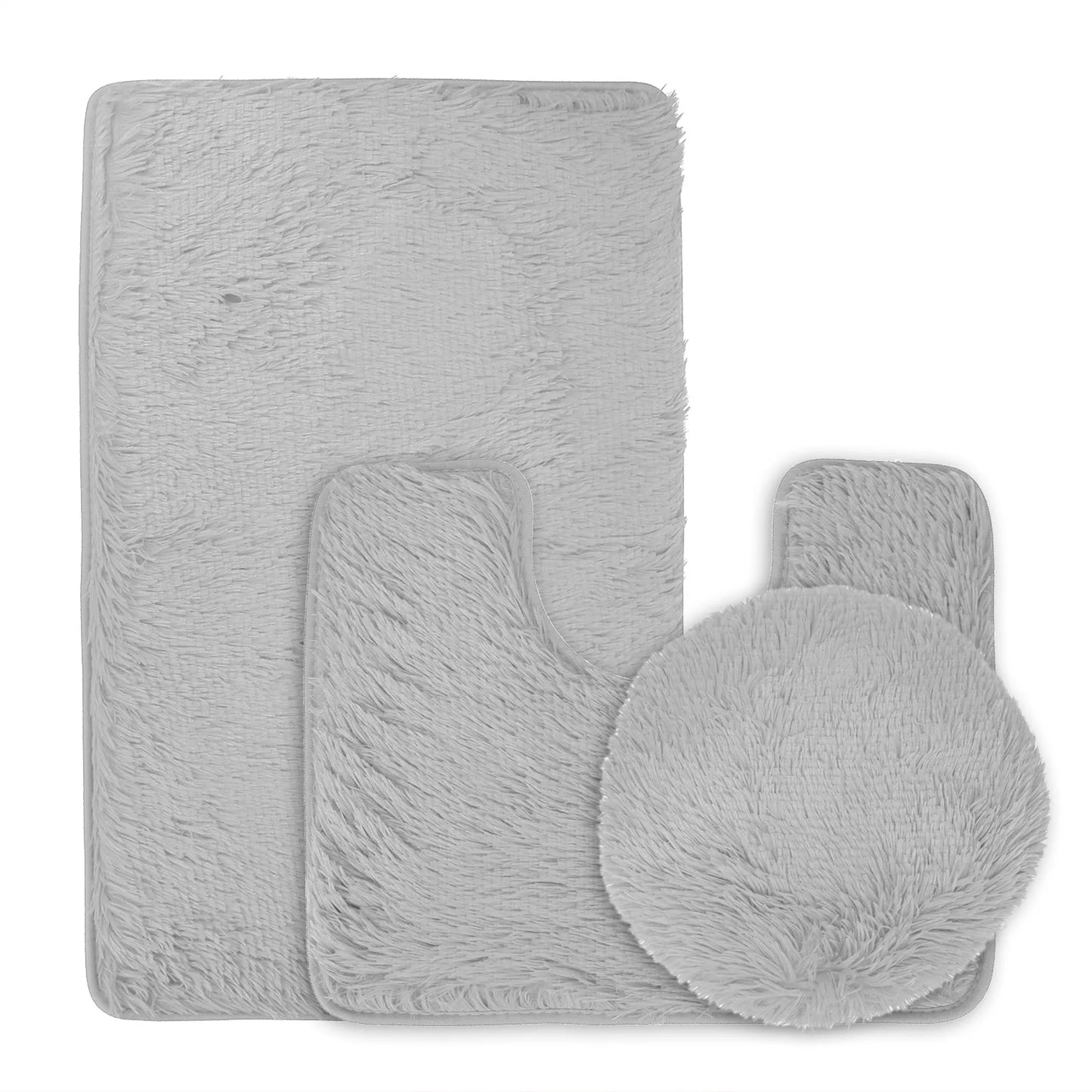 Balneo 3Pcs Bathroom Rug Set Shaggy Contour Toilet Lid Cover