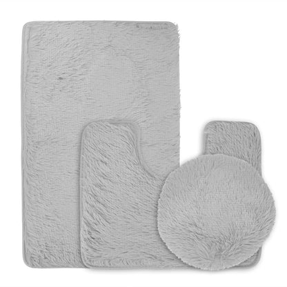 Balneo 3Pcs Bathroom Rug Set Shaggy Contour Toilet Lid Cover