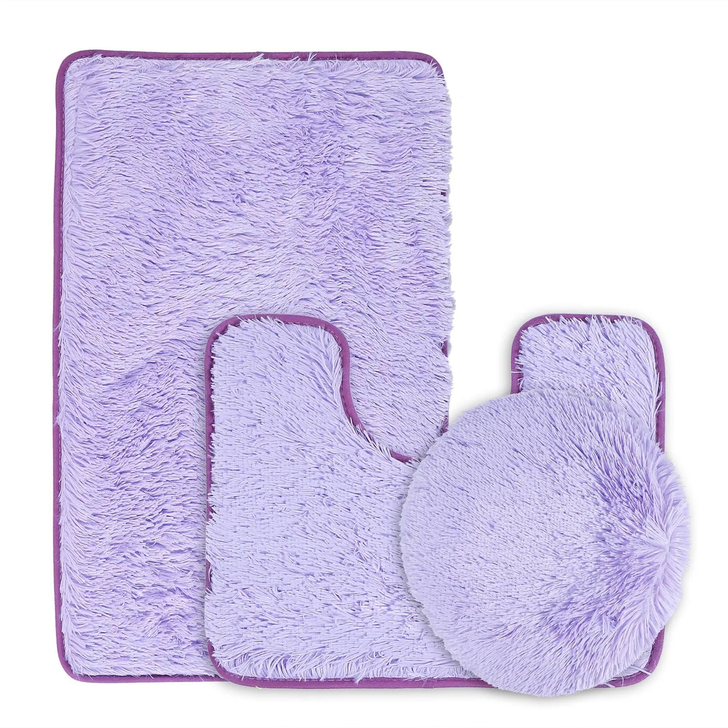 Balneo 3Pcs Bathroom Rug Set Shaggy Contour Toilet Lid Cover