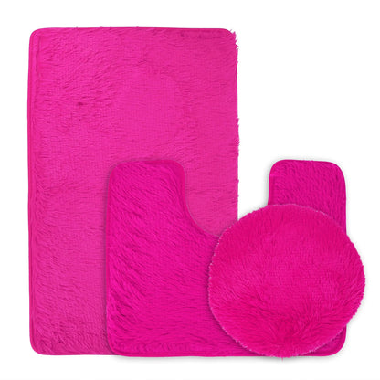 Balneo 3Pcs Bathroom Rug Set Shaggy Contour Toilet Lid Cover