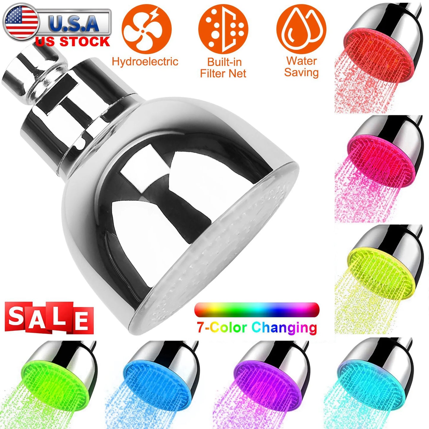 Balneo LED Shower Head 7-Color Changing Rainfall Showerhead