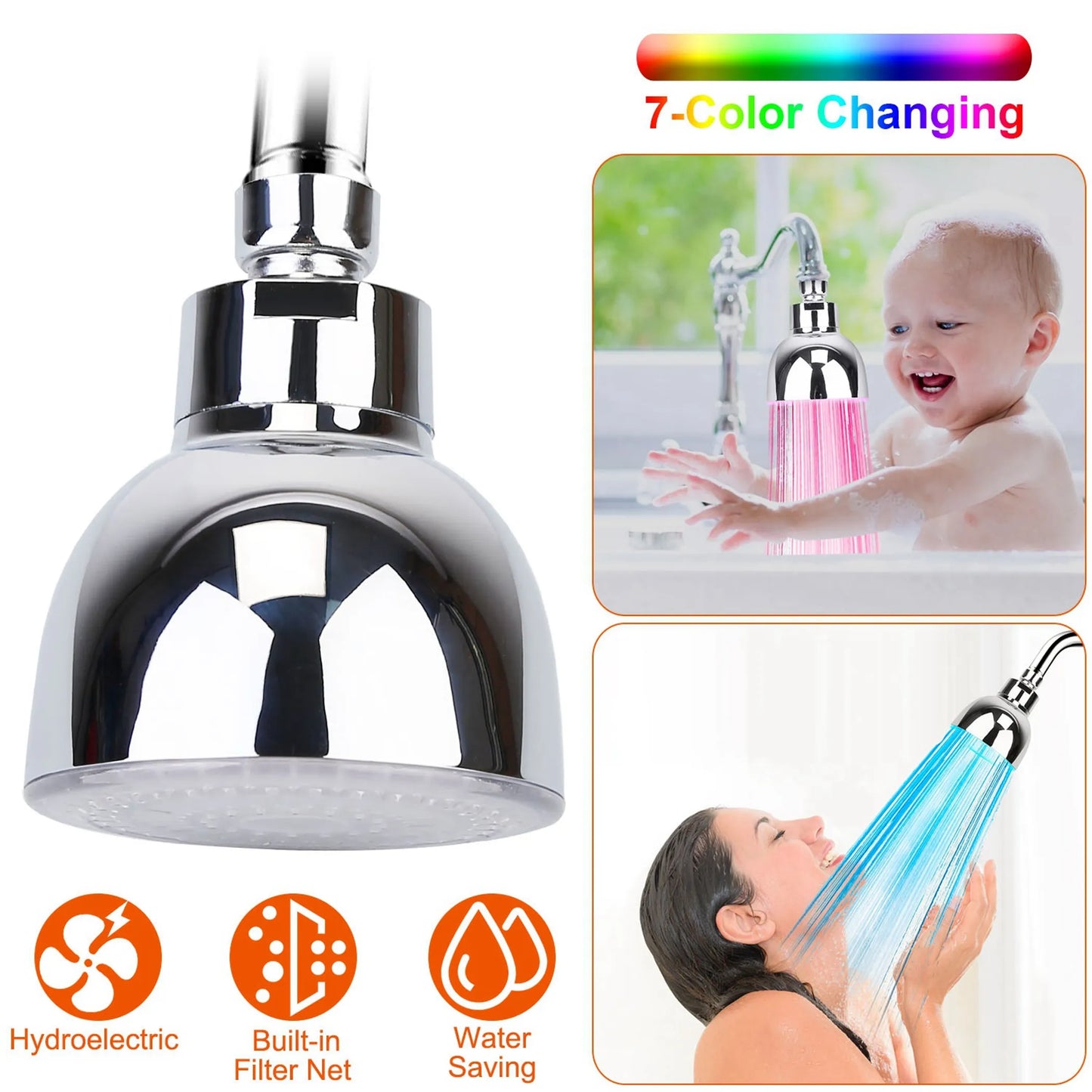 Balneo LED Shower Head 7-Color Changing Rainfall Showerhead