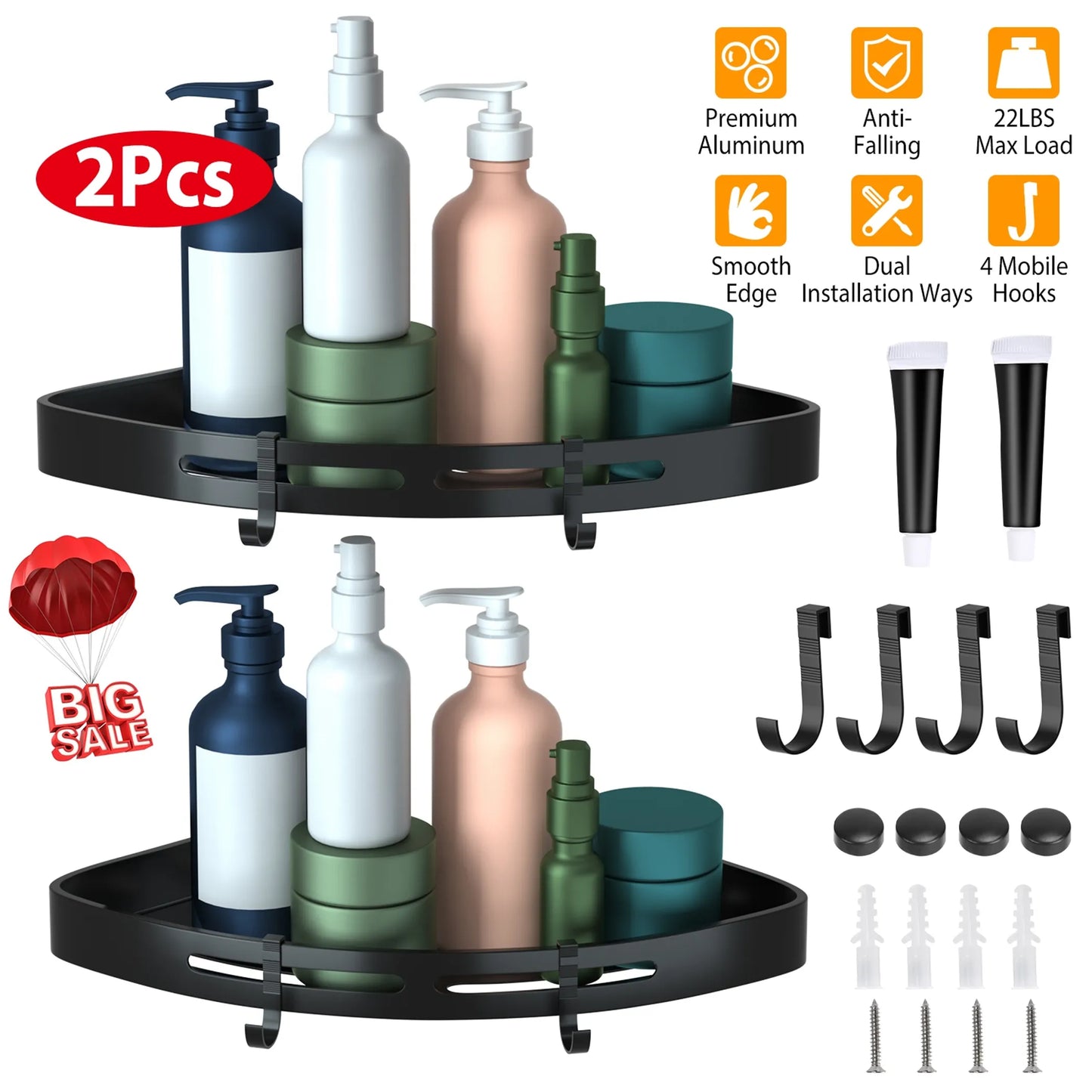Balneo 2-Piece Adhesive Corner Shower Caddy Shelf Set