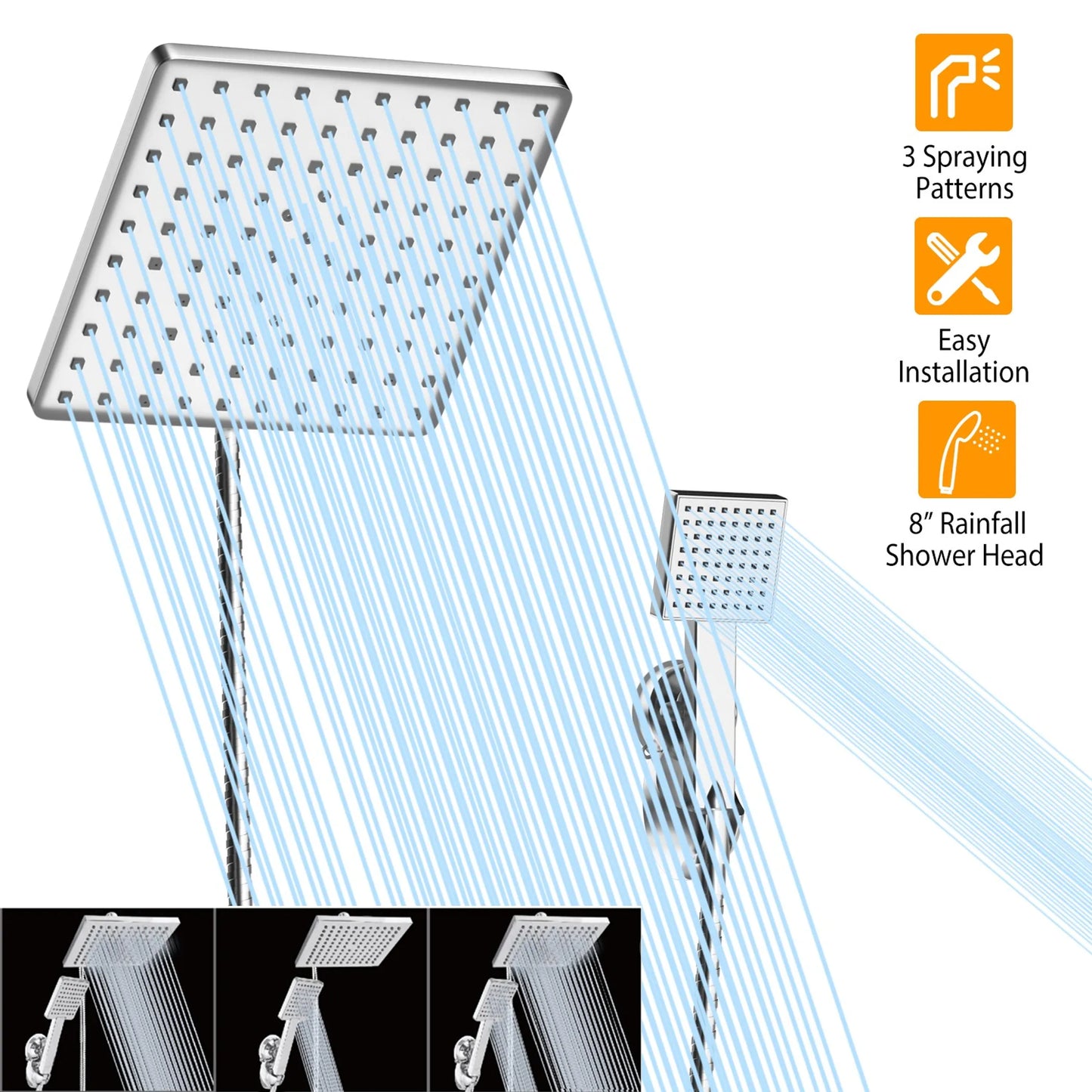 8In Rain Shower Head w/ 3.15In Hand-held