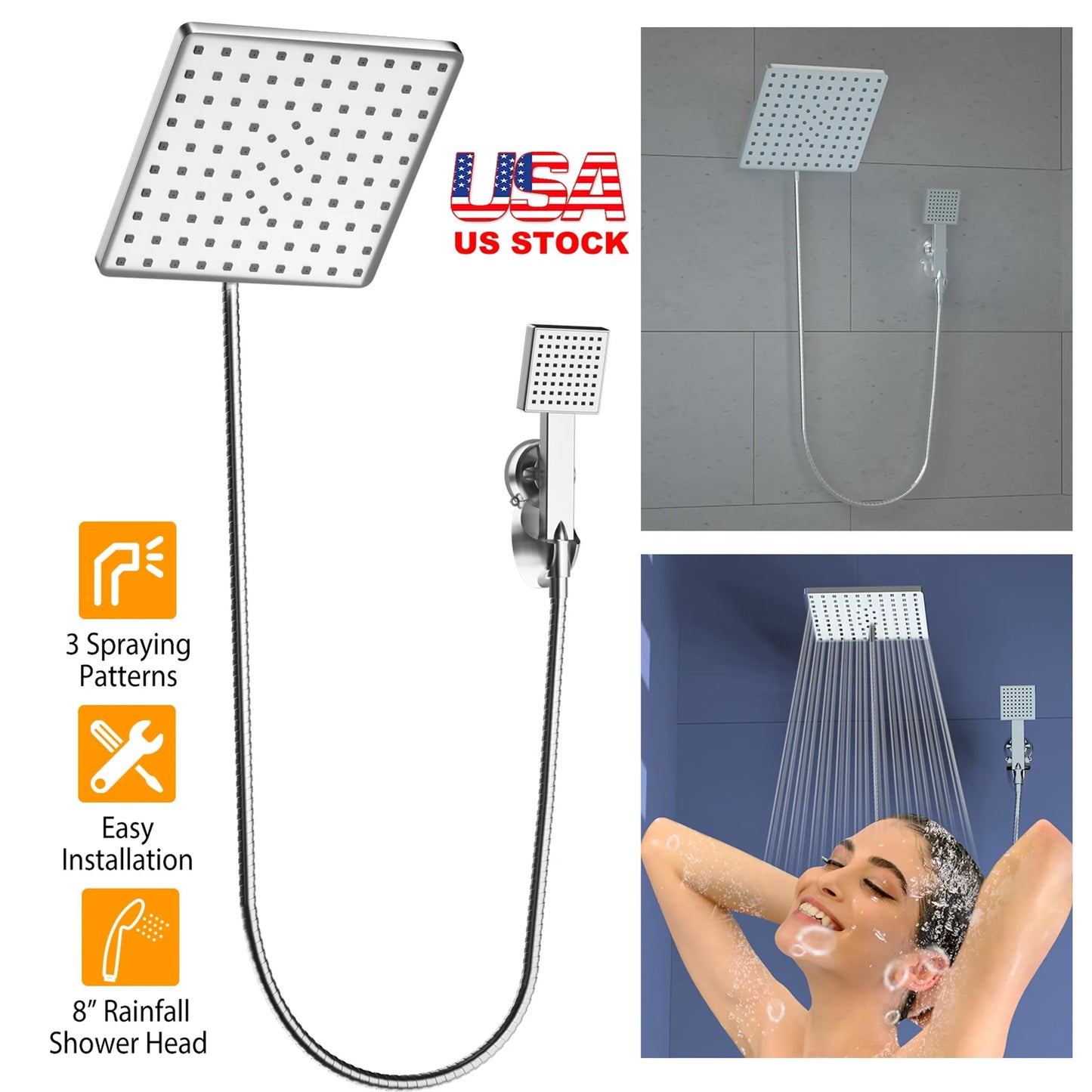 8In Rain Shower Head w/ 3.15In Hand-held